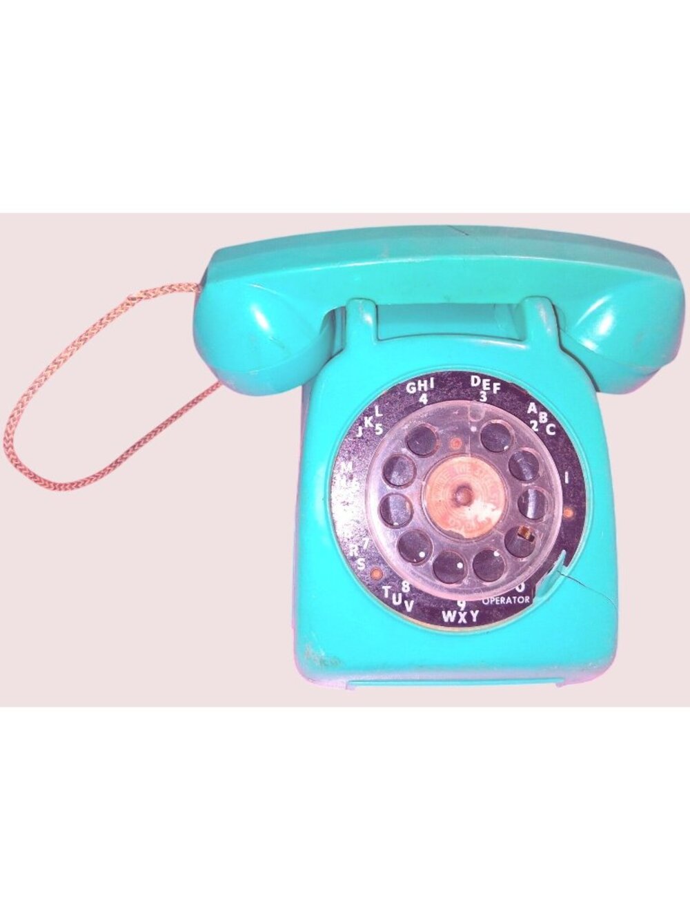 Vintage Toy Turquoise Rotary Dial Telephone 1950s Corded Handset Retro Design